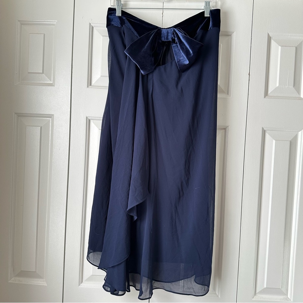 LAUREN Ralph Lauren Navy Blue Strapless Chiffon and Velour Bow Dress Size 6